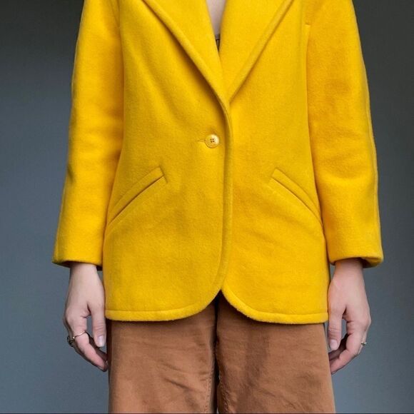 Vintage 80s Women’s Intuition Union Made Canary Yellow Wool Blazer Jacket Sz 6 - Picture 10 of 12